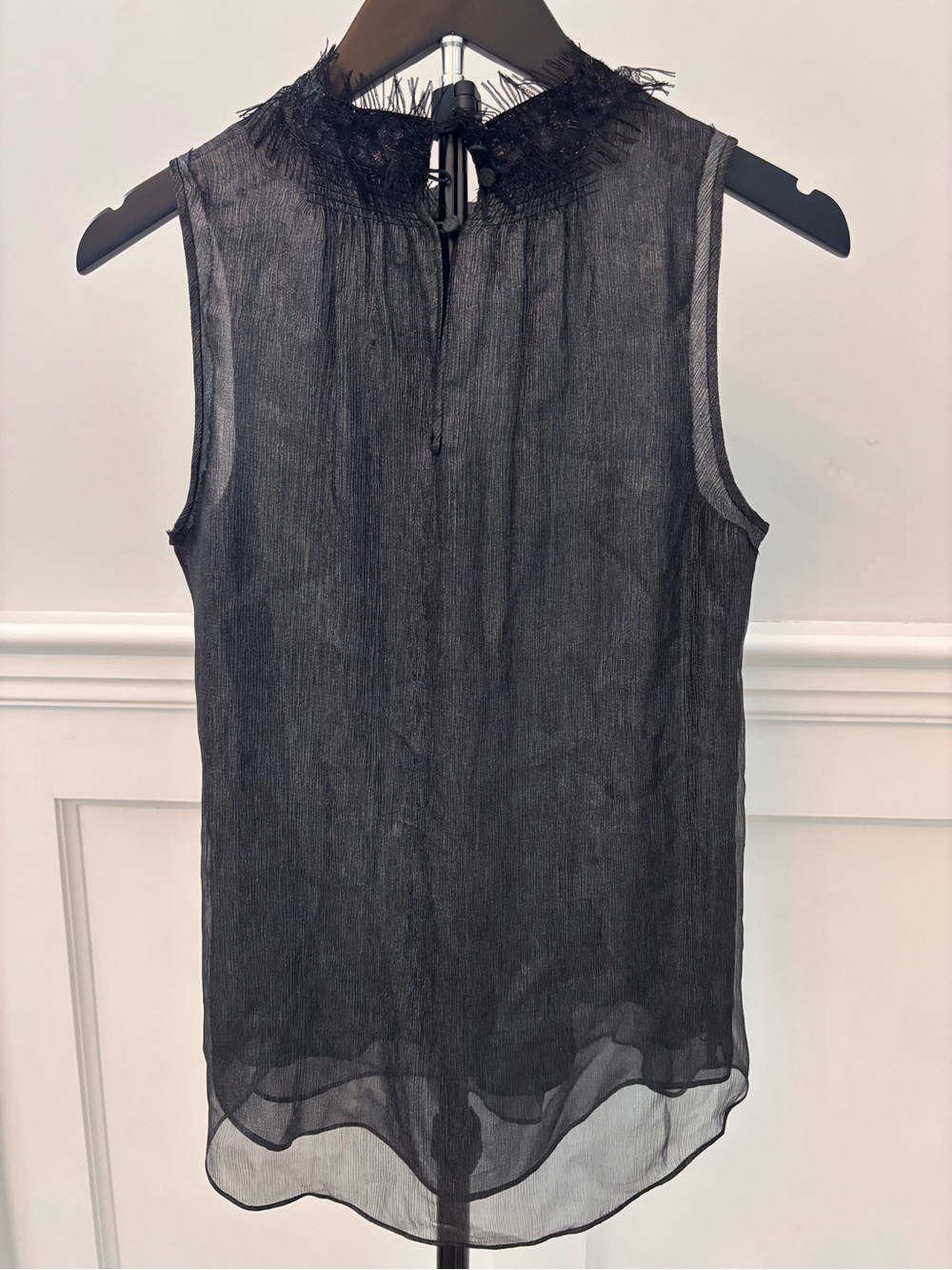 Theory Black Silk Lace Mock Neck Sleeveless Blouse Size P